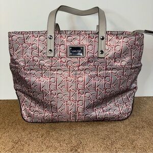 Calvin Klein Multi Color Monogram Nylon Logo Tote Multiple Pockets